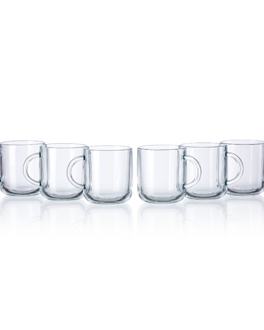 Iconic Glass Tea Coffee Milk Mugs | Set of 6 | 4 x 3 inches | 245ml