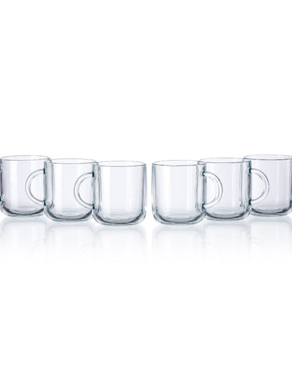 Iconic Glass Tea Coffee Milk Mugs | Set of 6 | 4 x 3 inches | 245ml