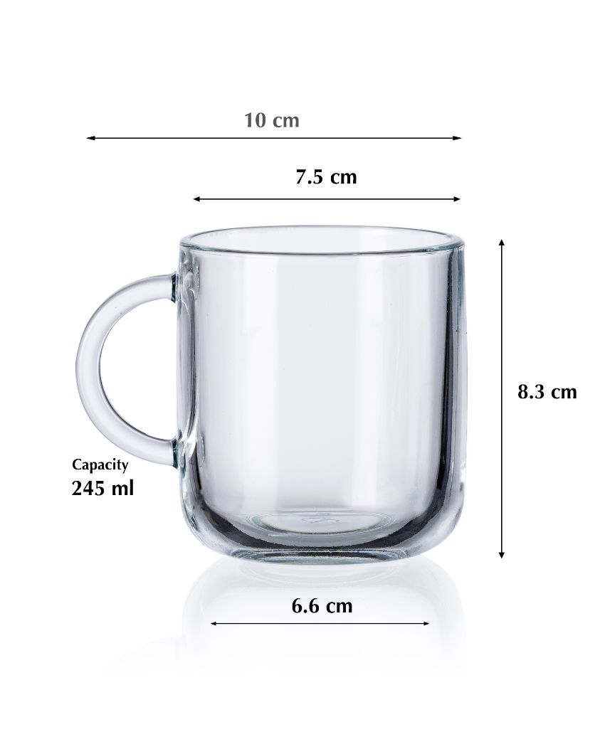 Iconic Glass Tea Coffee Milk Mugs | Set of 6 | 4 x 3 inches | 245ml