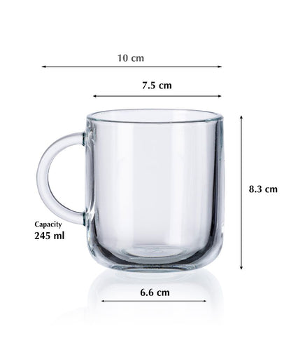 Iconic Glass Tea Coffee Milk Mugs | Set of 6 | 4 x 3 inches | 245ml