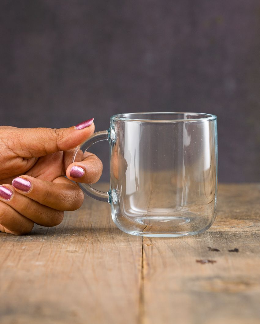 Iconic Glass Tea Coffee Milk Mugs | Set of 6 | 4 x 3 inches | 245ml