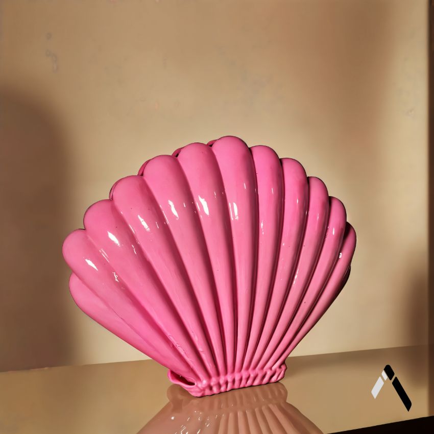 Ocean-Inspired Pink Sea Shell Ceramic Vase Without Flower | 8 x 3 x 7 inches