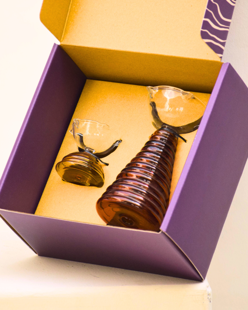 Classy Glass Tall & Short Diyas Pair Gift Box Set