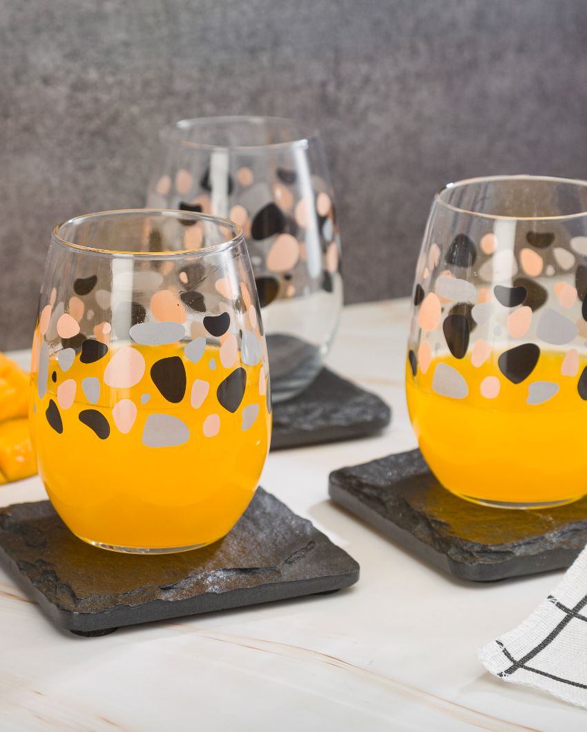 Printed Pebble Water Juice Glasses | Set of 6 | 3 x 4 inches | 350ml