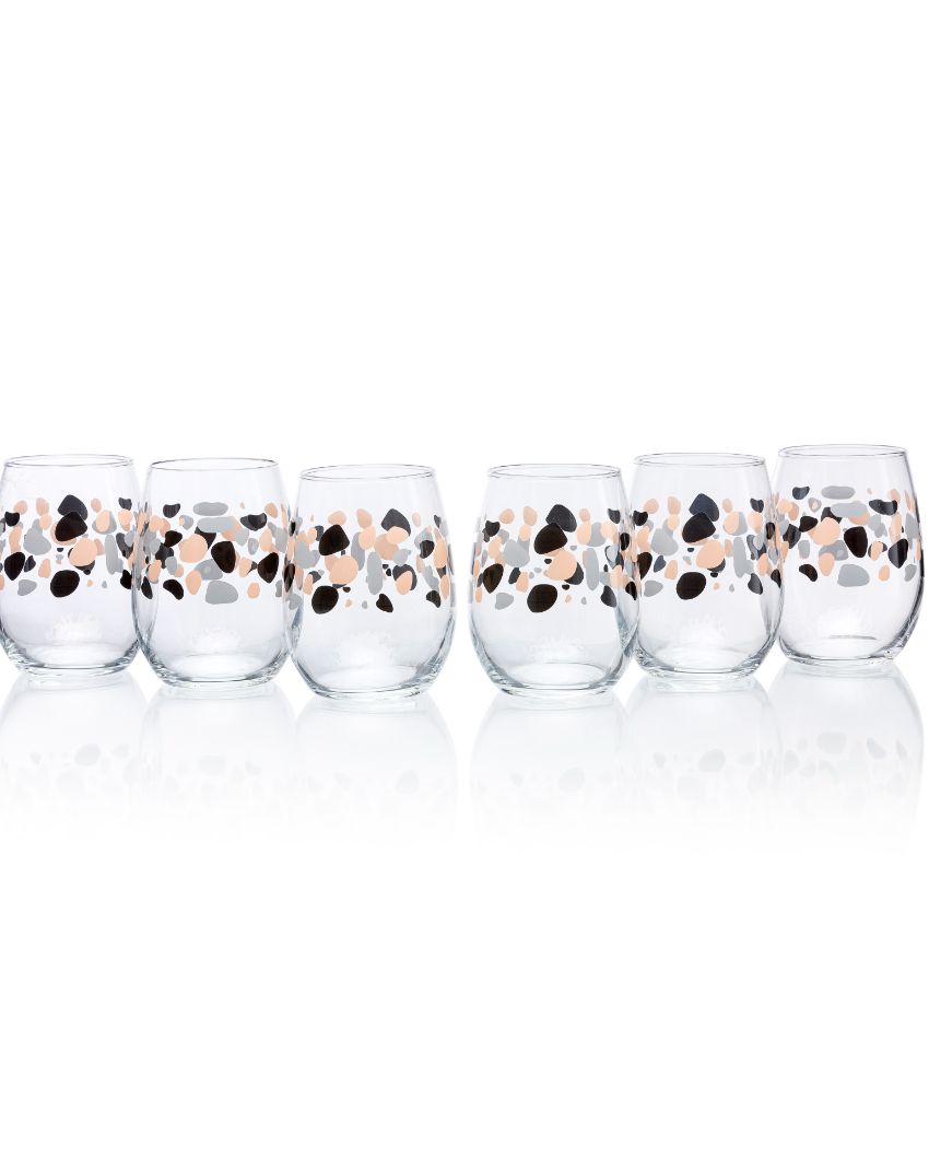 Printed Pebble Water Juice Glasses | Set of 6 | 3 x 4 inches | 350ml