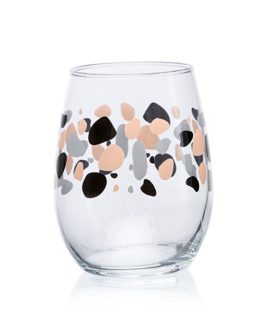 Printed Pebble Water Juice Glasses | Set of 6 | 3 x 4 inches | 350ml