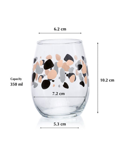 Printed Pebble Water Juice Glasses | Set of 6 | 3 x 4 inches | 350ml