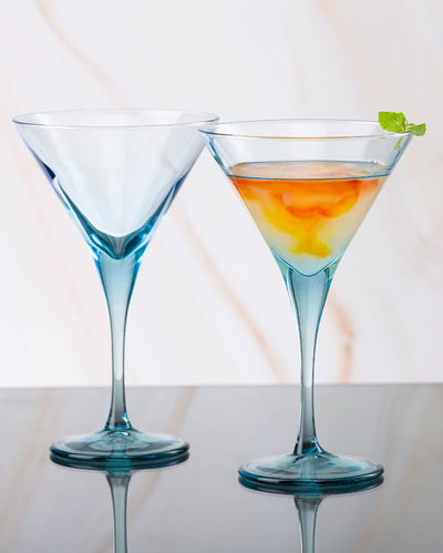 Blue V-Line Martini Stem Glasses | Set of 2 | 4 x 7 inches | 250ml