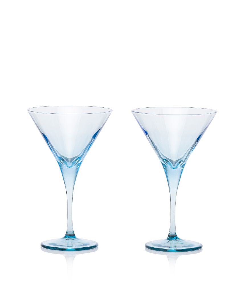 Blue V-Line Martini Stem Glasses | Set of 2 | 4 x 7 inches | 250ml