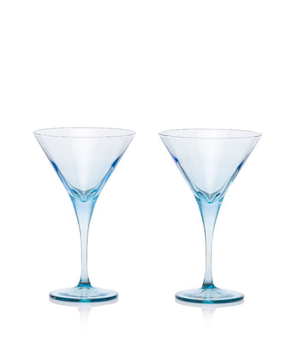 Blue V-Line Martini Stem Glasses | Set of 2 | 4 x 7 inches | 250ml