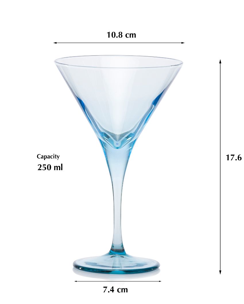 Blue V-Line Martini Stem Glasses | Set of 2 | 4 x 7 inches | 250ml