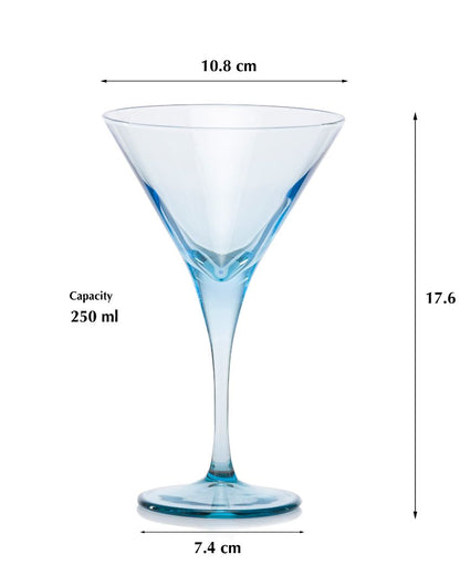 Blue V-Line Martini Stem Glasses | Set of 2 | 4 x 7 inches | 250ml