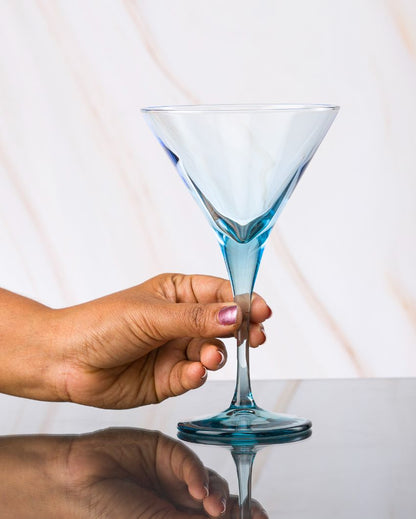 Blue V-Line Martini Stem Glasses | Set of 2 | 4 x 7 inches | 250ml