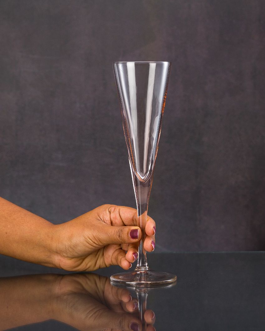 V-Line Champagne Flute Stem Glasses | Set of 2 | 3 x 9 inches | 150ml