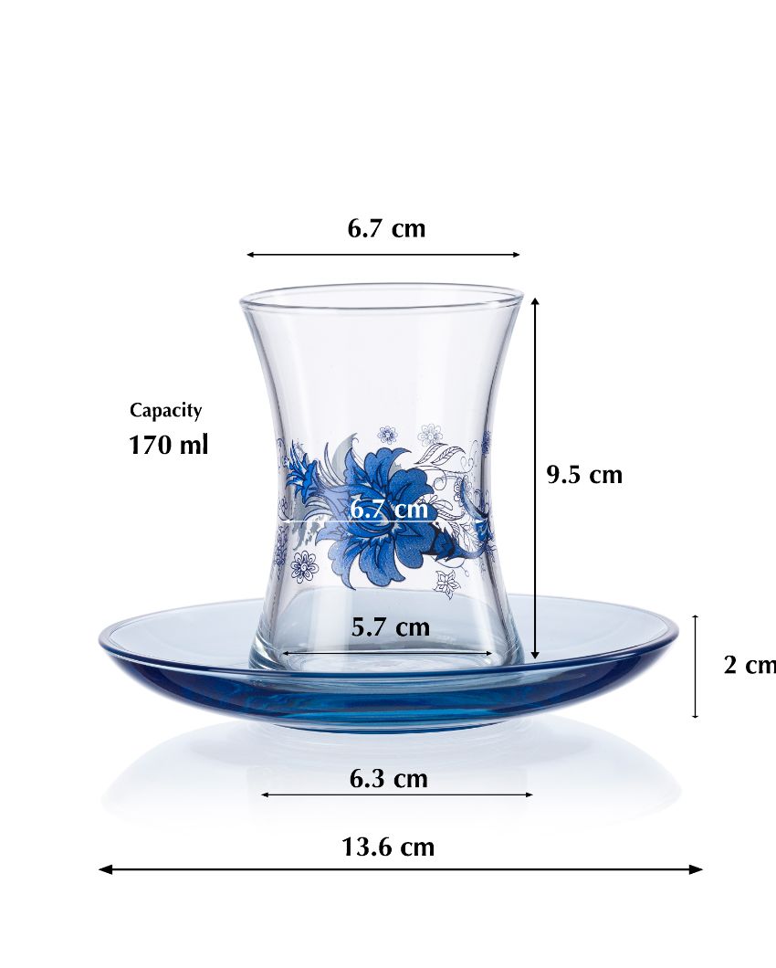 Diana Glass Cups With Saucers | Set of 6 | 170ml