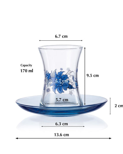 Diana Glass Cups With Saucers | Set of 6 | 170ml