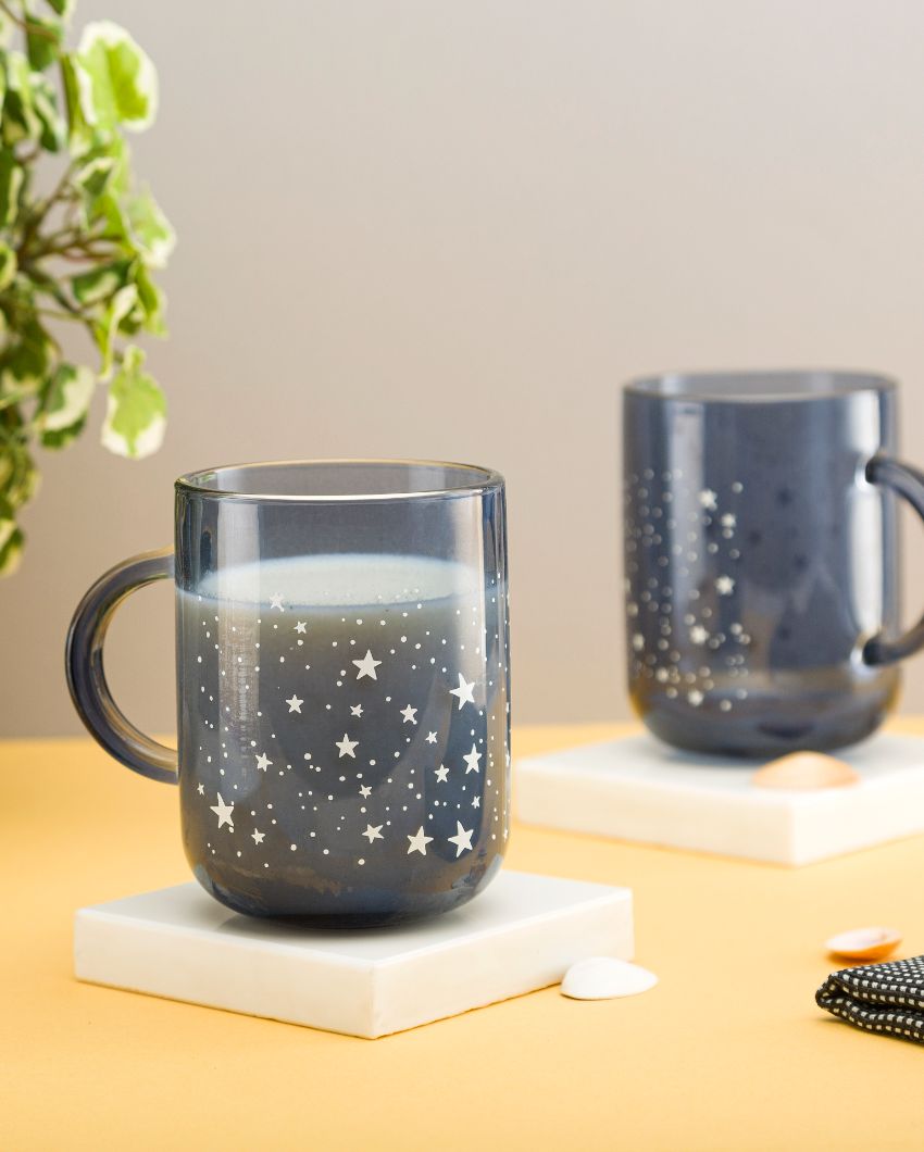 Blue Night Sky Glass Milk Mugs | 4 x 4 inches | 330ml