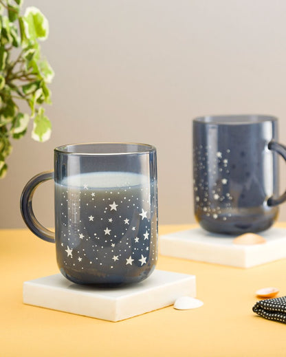 Blue Night Sky Glass Milk Mugs | 4 x 4 inches | 330ml