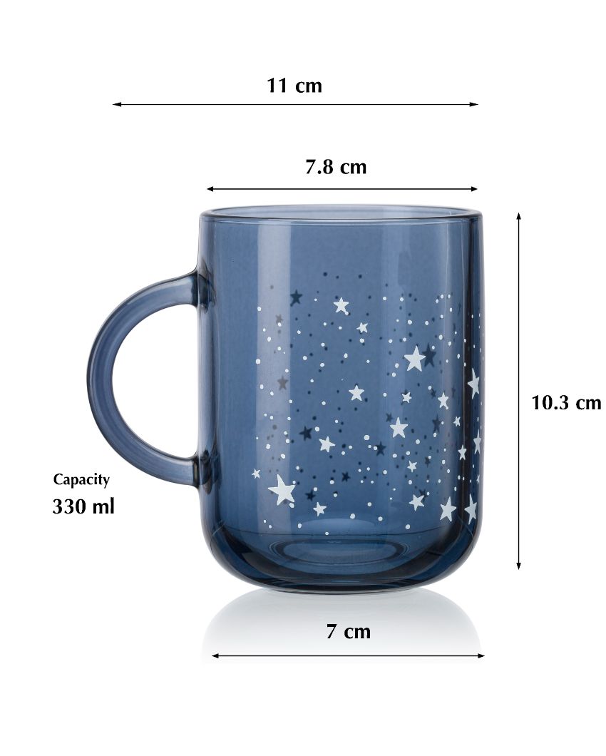 Blue Night Sky Glass Milk Mugs | 4 x 4 inches | 330ml