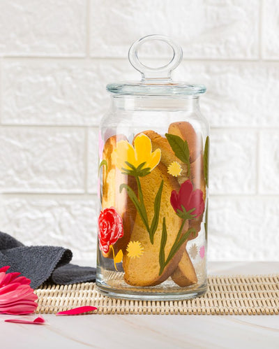 Floral Party Spice Pickle Cookies Storage Glass Jar | 4 x 6 inches | 575ml