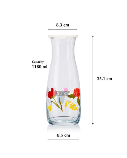 Floral Print Party Glass Carafe Jug | 4 x 10 inches | 1.2L