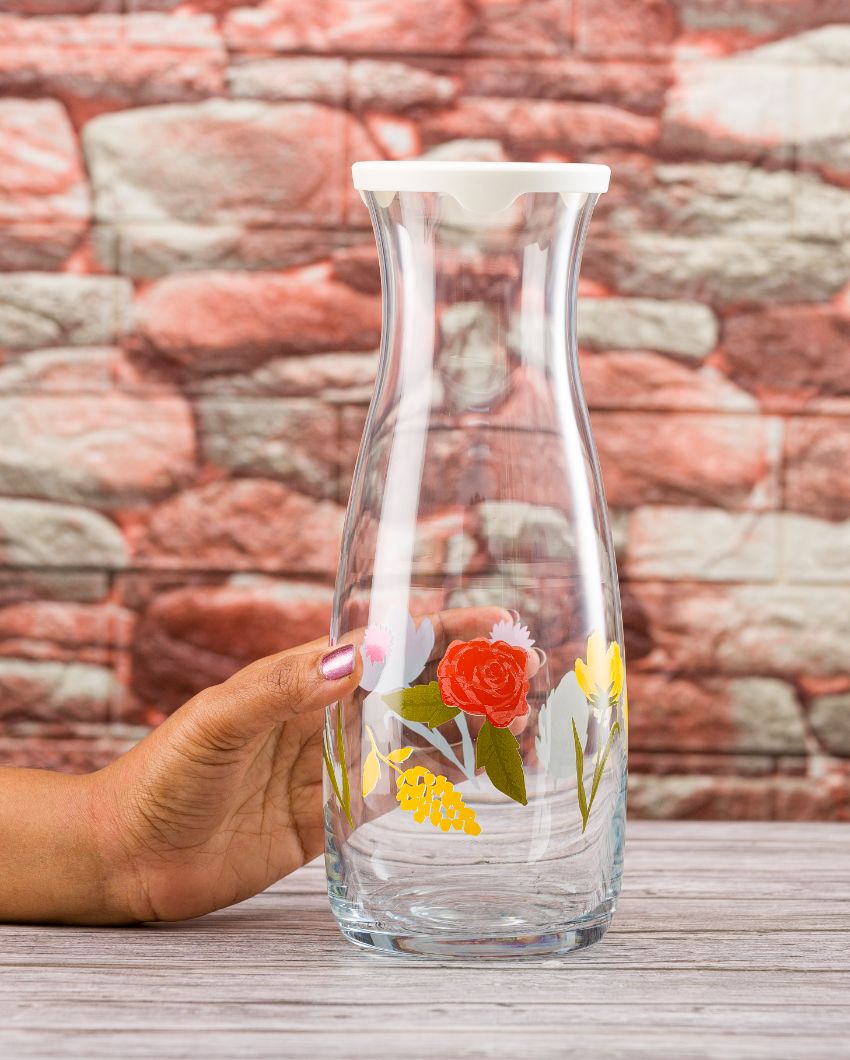 Floral Print Party Glass Carafe Jug | 4 x 10 inches | 1.2L