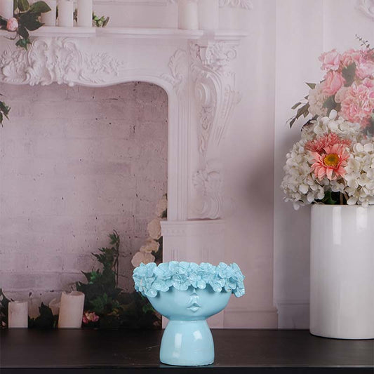 Charming Face Style Cute Flower Vase Showpeice Light Blue