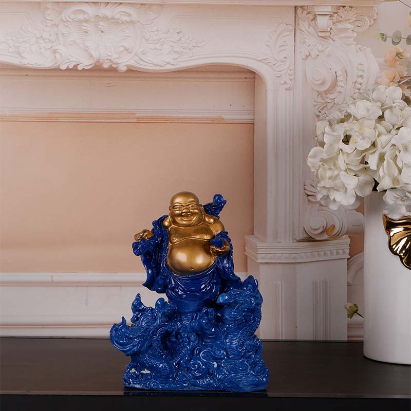 Olivia Premium Feng Shui Laughing Buddha Showpeice Blue