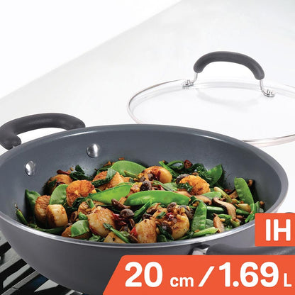 Meyer Leandra Ceramic Coated Cookware Wok / Kadai With Lid | Safe For All Cooktops | 8 inches , 9 inches , 10 inches , 12 inches