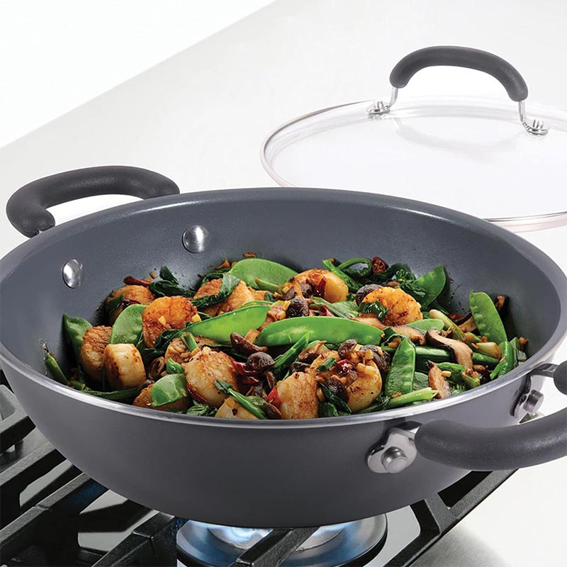 Leandra Ceramic Coated Cookware Wok / Kadai With Lid | 8 Inch, 9 Inch, 10 Inch, 12 Inch 8 Inches