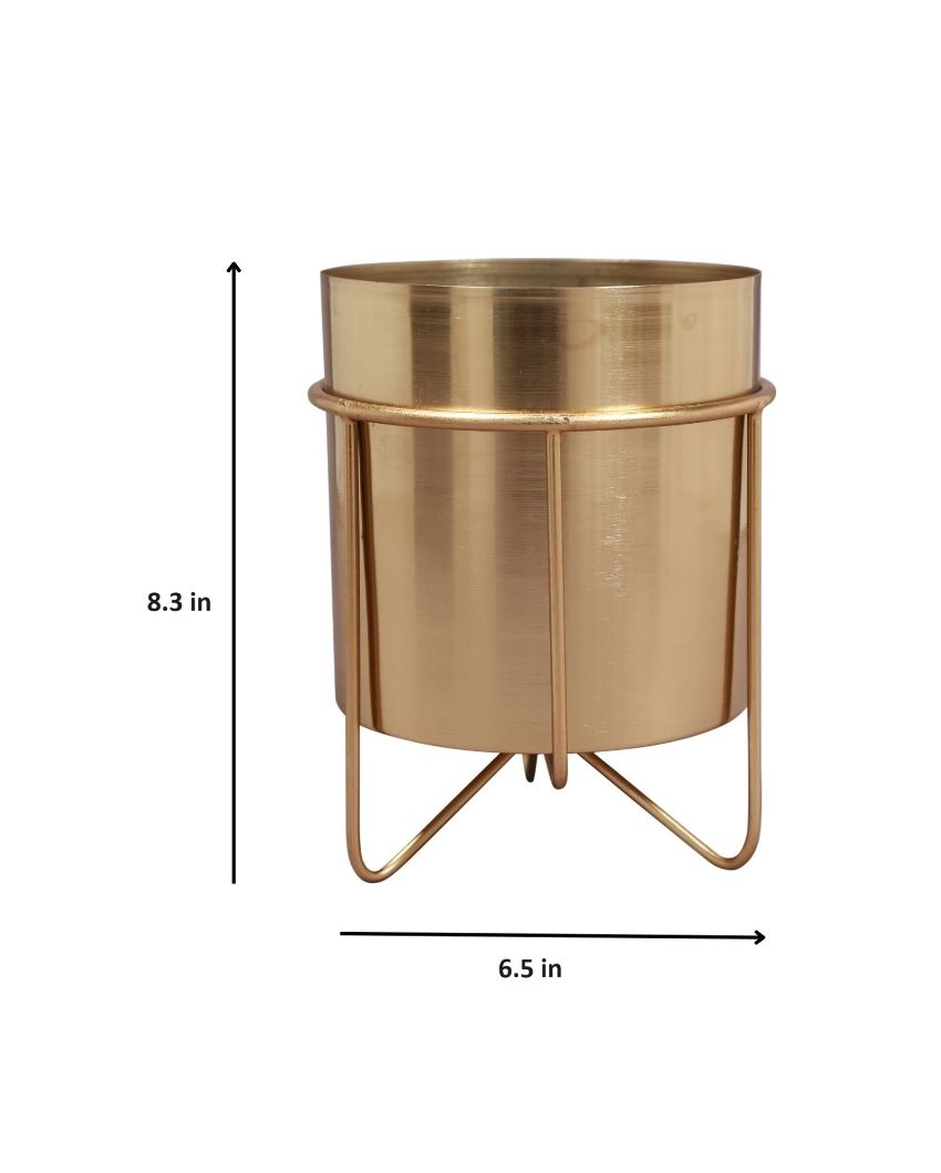 Waves Golden Metal Planter with Stand | 8.3 Inches