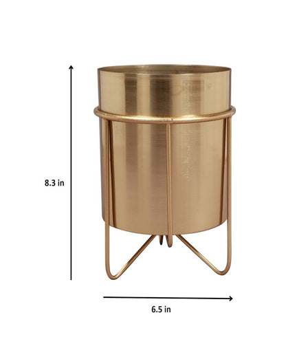 Waves Golden Metal Planter with Stand | 8.3 Inches