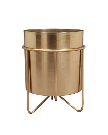 Waves Golden Metal Planter with Stand | 8.3 Inches