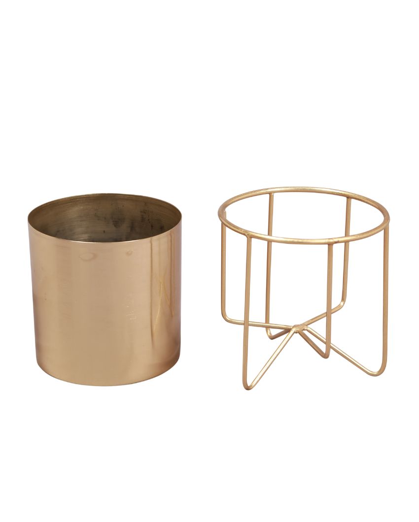 Waves Golden Metal Planter with Stand | 8.3 Inches