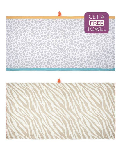 Taupe Tiger And Sassy Leopard Bamboo Bath Towels | Set Of 2 | 55 X 27 inches