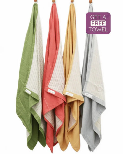 Aloevera Double Cloth Bath Towels | Set of 4 | 59x30 inches | Get a Freebie