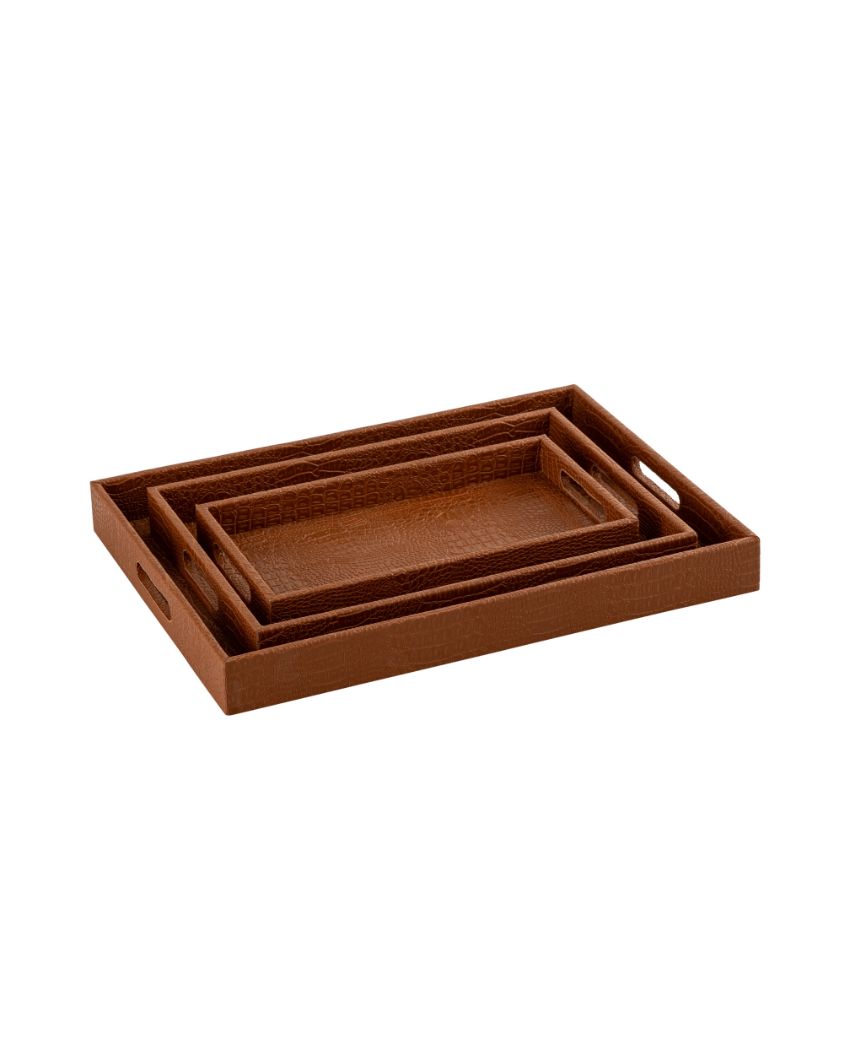 Ambar Luxurious Tan Vegan Leather Serving Tray