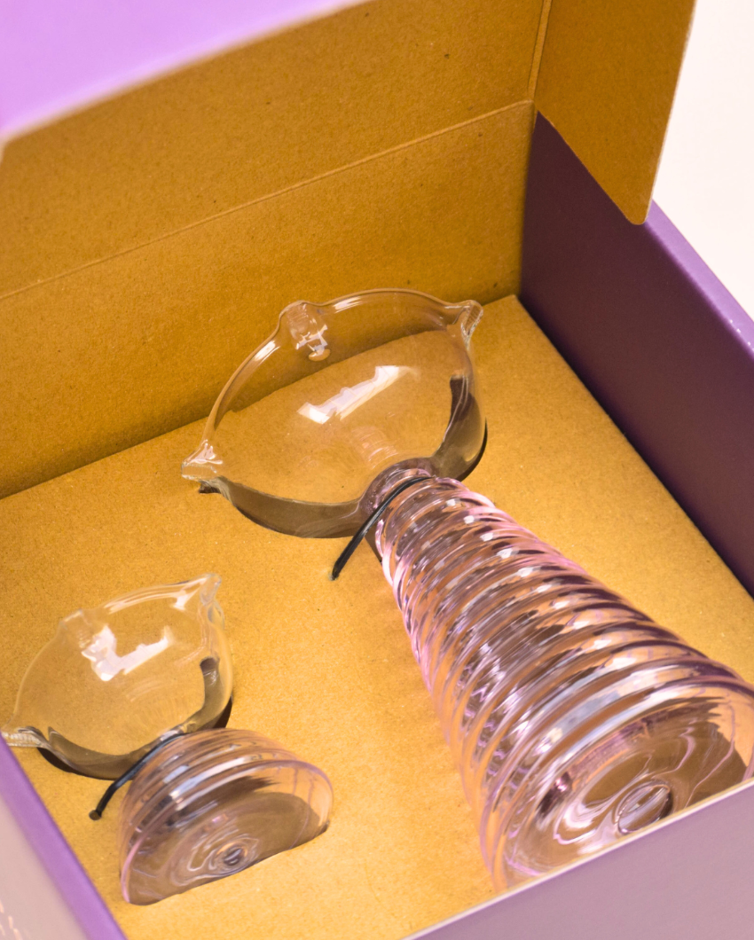 Classy Glass Tall & Short Diyas Pair Gift Box Set