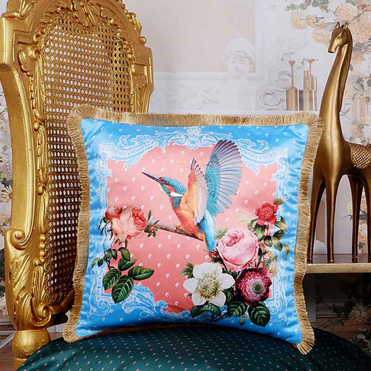 Palmiera Paradise Satin Floral Print Cushion Cover | 16X16 Inches Default Title