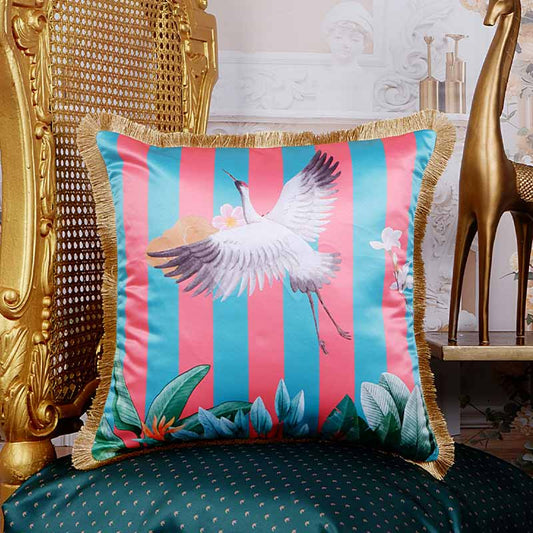 Flamingo Print With Stripes Satin Cushion Cover 16X16 Inches Default Title