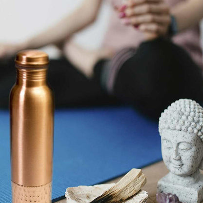 Round Half Hammered Design Pure Copper Water Bottle | 1L | 3 x 11 inches