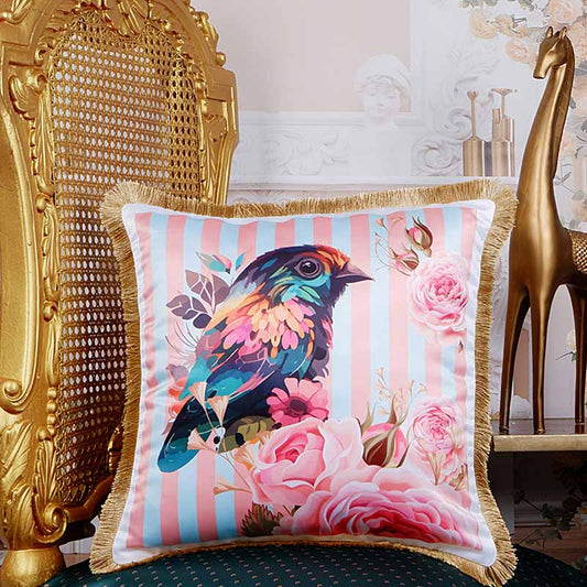 Woodchat Shrike Bird Print With Rose Satin Cushion Cover | 16X16 Inches Default Title