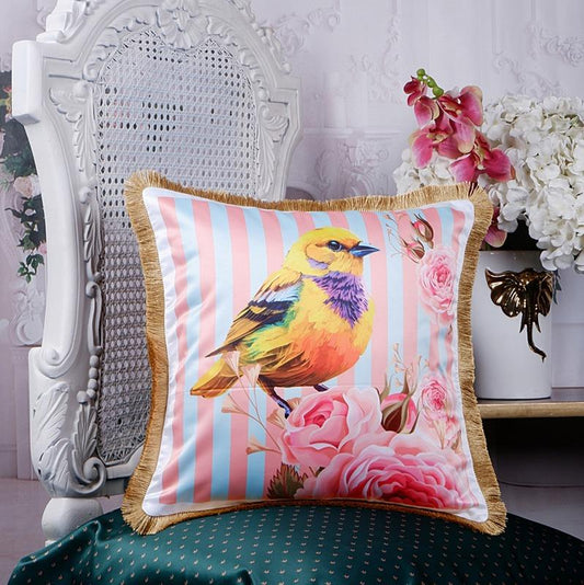Bearded Reedling Print Satin Cushion Cover | 16 X 16 Inches