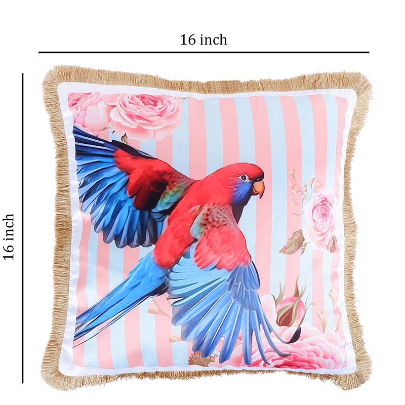 Macaw Parrot Print Stripes Satin Cushion Cover | 16X16 Inches Default Title