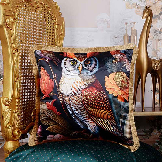 Night Owl Print Satin Cushion Cover | 16 X 16 Inches Default Title