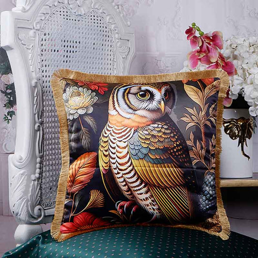 Night Owl Flower Border Print Satin Cushion Cover | 16 X 16 Inches Default Title