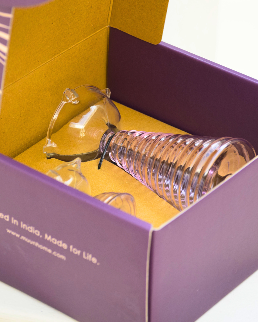 Classy Glass Tall & Short Diyas Pair Gift Box Set