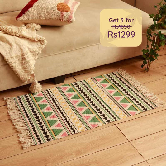 Rio Multicolor Printed Cotton Dhurrie | Floormat | 33x21 Inches