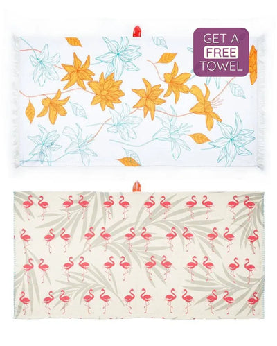 Sunlit Bloom And Tropical Flamingo Bamboo Bath Towels | Set Of 2 | 55 X 27 inches | Get a Freebie