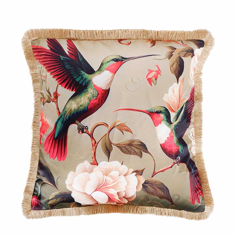 Flora And Fauna Print Satin Cushion Cover | 16 X 16 Inches Default Title